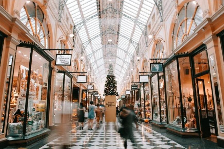 Shoppers inside boutique shopping arcade in Melbourne.